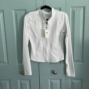 Luyaa Womens Active Track Jacket Large White Zip Up Yoga Workout Athletic READ